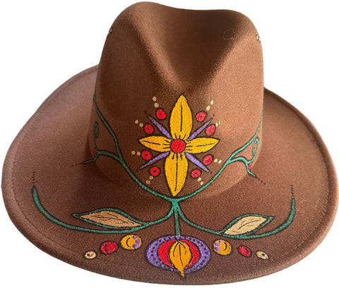 Floral Brown Painted Fedora