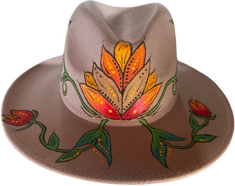 Tan Floral Metis Fedora