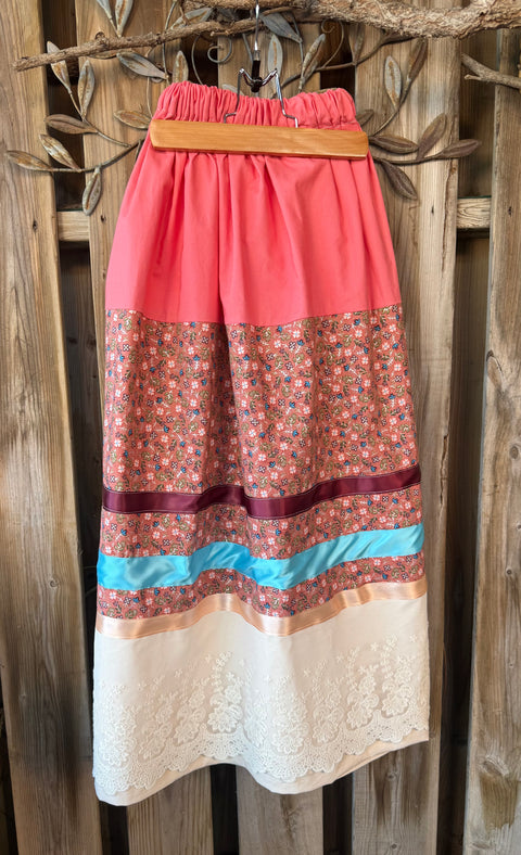 Pink Floral w lace Ribbon Skirt