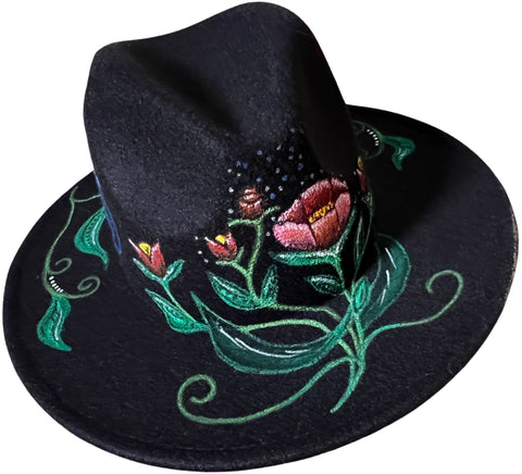 Black Multi-Floral Fedora