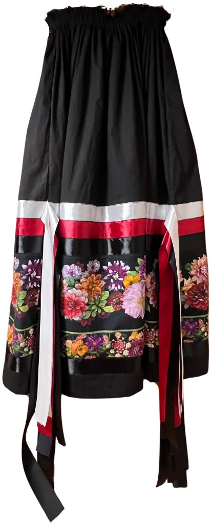 Black, Red & White Floral Ribbon Skirt