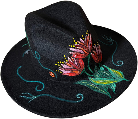 Black with Red Floral Fedora