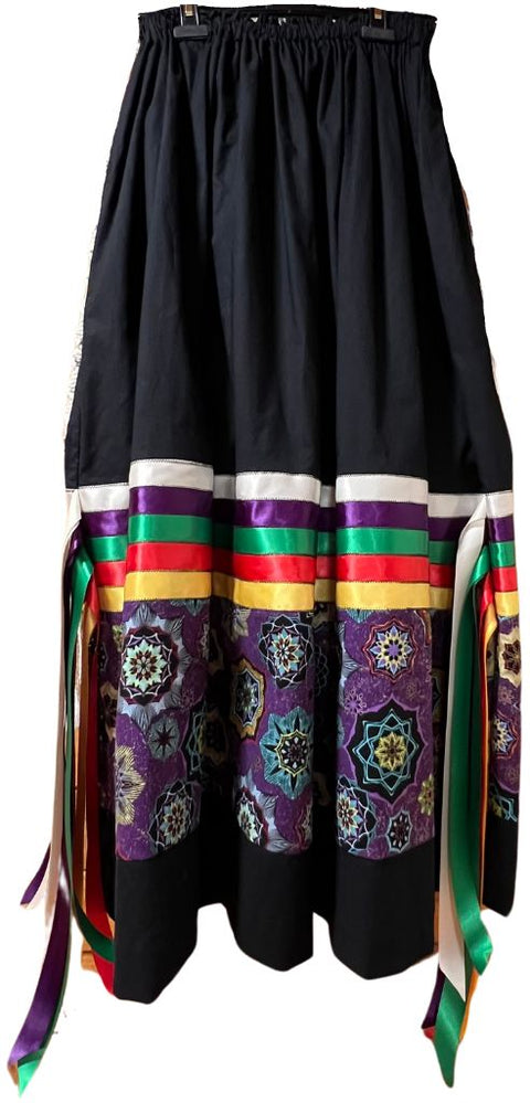 Black with Purple Mandalas Ribbon Skirt